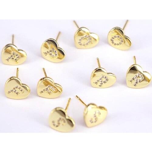10Pairs Gold Filled 26 Intitial Letters Earrings Jewelry Micro Paved CZ Heart Fashion Stud Earrings for Girls Women