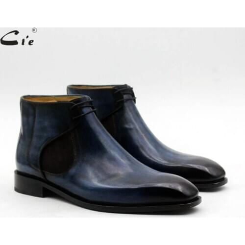 Cie Blake Chelsea With Shoelace Blue Hand-Painted Leather Sole Boot Full Grain Calf Leather Handmade Breathable Men Shoes A211