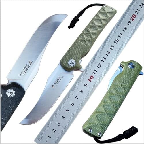 SHOOZIZ Sandvik14C28N Steel XUN113 Folding Knife Outdoor Tactical Folding Knife Linen Miktar Handle Hunting Survival Knife EDC