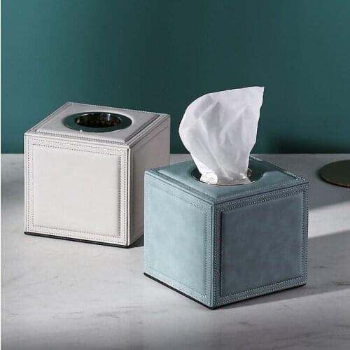 Modern Leather Tissue Box Square Leather Roll Paper Tube Luxury Home Living Room Desktop Napkin Pumping Box Home Decor High-end
