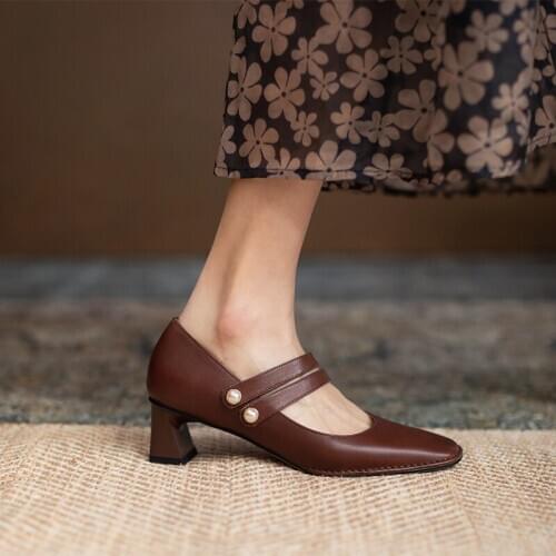 SKLFGXZY Pumps Women Shoes Genuine Leather Party High Heels Woman Black Summer Dress Shoes for Heels Ladies Thick Pumps