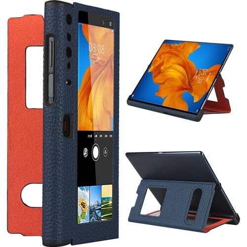 Smart Window Flip Case For Huawei Mate XS 5G Cover Lychee Pattern Genuine Leather Flip Phone Case for Huawei Mate XS Fold Shell