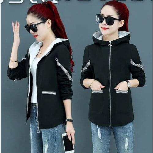 Female Short Windbreaker Zipper Spring Autumn Korean Loose Hooded Windbreaker With Lining Coats Womens Top Pocket Pink Red 408