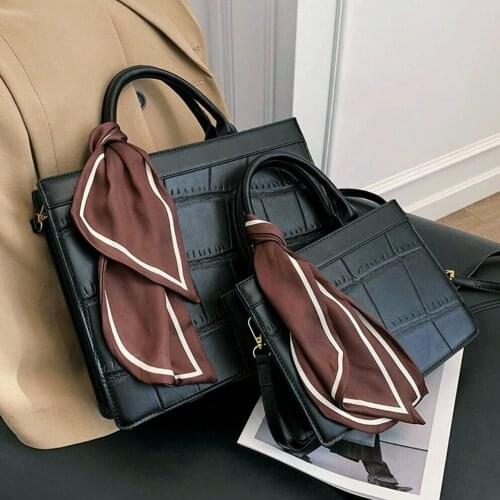 Stone pattern Ribbon Tote bag 2021 Sacs High-quality PU Leather Womens Designer Handbag High capacity Shoulder Messenger Bags