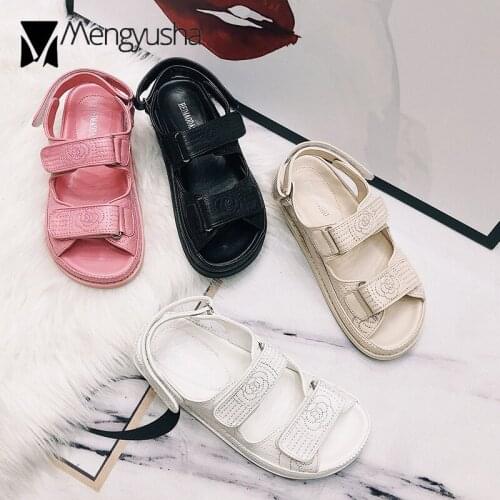 Camellia Shoes Woman Embroidery Flower Sandals Magic Tape Platform Sandals Women Girls Sewing Floral Shoes Sheepskin Sandalias