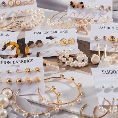 Women Earrings Korean Leopard Acrylic Hoop Earrings Set For Women Geometirc Pearl Pendant Hoop Earrings 2021 Trend Jewelry Party