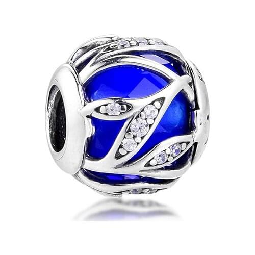 925 Sterling Silver Jewelry Natures Radiance Charm Blue Crystal & Clear CZ Beads Fits Pandora Bracelet for Women DIY Making