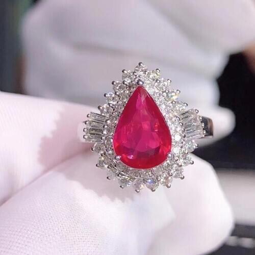 H725 Natural 2.01ct Red Ruby Ring Diamonds Jewelry Anniversary Females Rings for Womens Fine Rings