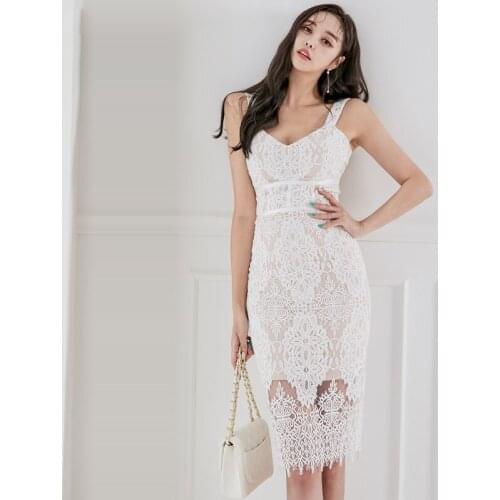 Sexy Perspective Lace Pencil Dress Women Summer New V-neck Sheath Bodycon Dresses Casual Evening Party Club Vestidos