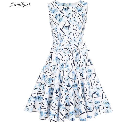 2019 Summer Women Dress Audrey Hepburn Vestidos Sleeveless Polka Floral Print Clothing Cotton 50s Casual Rockbilly Dresses