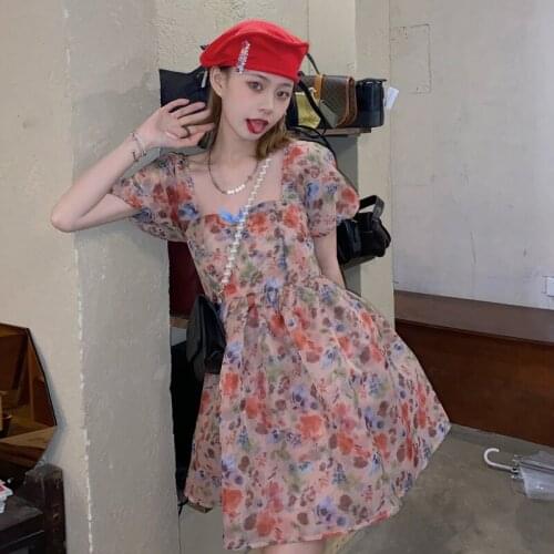 Woman Dress Floral Dress Female Summer Puff Skirt New French Style Super Fairy Design Temperament Small Short Skirt Mini Dress