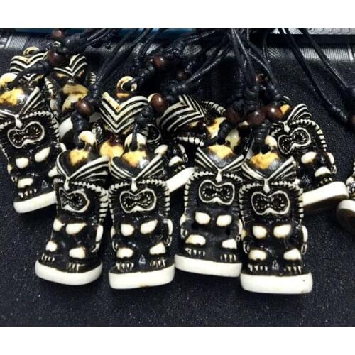 FREE SHIPPING 12 pcs Male Ethnic tribal Style Imitation Carved Tiki Bless adjustable necklace