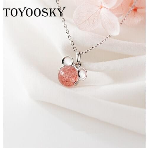 925 Sterling Silver High Quality Strawberry Crystal Charm Necklaces Pendants Cute Animal Mouse Rat Necklace Jewelry for Women