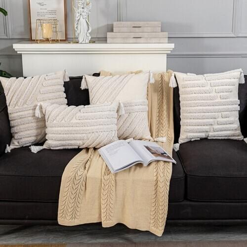 White Beige Geometric Embroidery Cushion Cover Tassels Home Decor Pillow Cover Dot PillowCase Pillow Sham 30x50cm/45x45cm