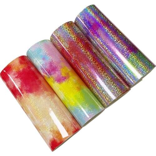 Cloud Iridescent Mosaic Pattern Design Printed Shiny Mirror Smooth Effect Waterproof PU Holographic Faux Leather Fabric for Bag