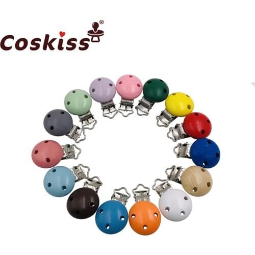 Coskiss 2pcs Wooden Pacifier Chain Accessory Baby Teether teething Infant Soother Clip Nipple Clasp Toy DIY hold Tool