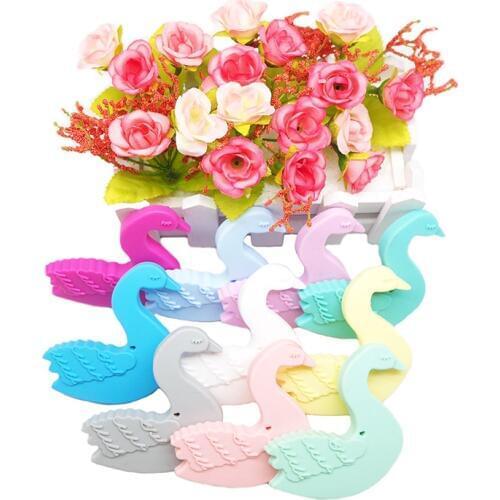 Chenkai 10PCS Silicone Goose Animal Teether Baby Swan Pacifier Dummy Sensory Pendant Food Grade For DIY Infant Toy Accessories