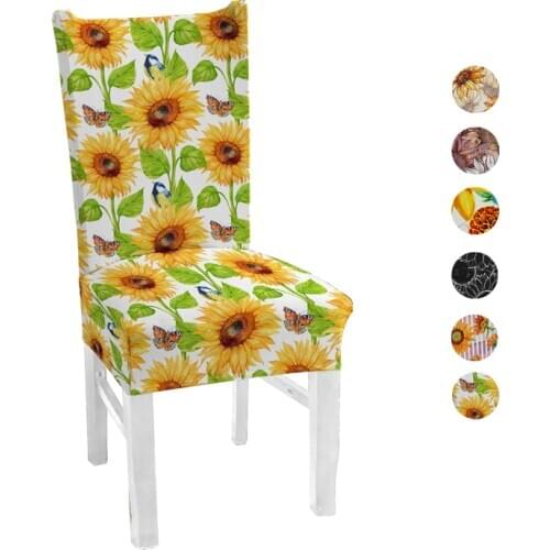 Sunflower Frinting Spandex Stretch Elastic Slipcovers Universal Removable Chair Cover For Kitchen Dining Room Banquet