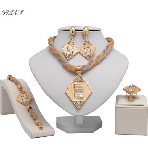 Fani Dubai gold colorful Jewelry Set Brand Nigerian wedding women accessories jewelry set Wholesale statement Bridal jewelry set