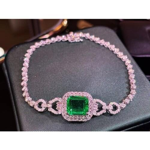 H327 Pure 18K White Gold Natural Emerald Gemstones 2.88ct Diamonds Females; Bracelets for Women Fine Bracelets