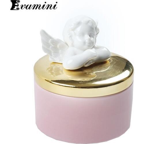Pink Angel Ceramic Can Jewelry Boxes Wedding Ring Trinket Box Earring Necklace Accessories Storage Box Gift Crafts China Tank