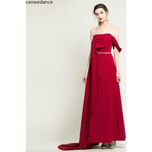 2020 Red Party Dresses Long Sleeveless Sweetheart Satin Beaded Belt Zipper Back A-Line Evening Party Gowns Vestido De Festa