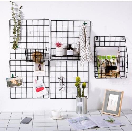 Metal Mesh Wall Rack Modern Iron Postcards Grid Organizer Rack DIY Nordic Art Photo Displaying Hanging Shelf Home Decoration
