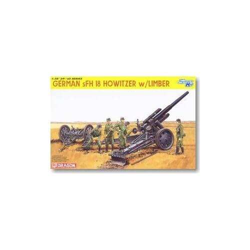 1/35 scale model Dragon 6392 Germany sFH18 15cm heavy howitzera and tractor towers in front of the car