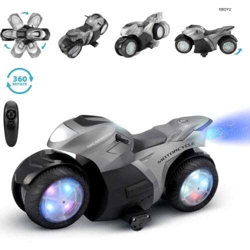 EBOYU 2WD High Speed RC Motorcycle 2.4Ghz 360° Spinning Action Rotating Drift Remote Control Stunt Motorbike for Kids Toy Gift