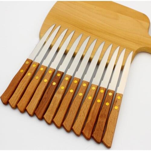 12pcs stainless steel steak knife with wood handle Table Knives Set Dinnerware Set Restaurant Cutlery