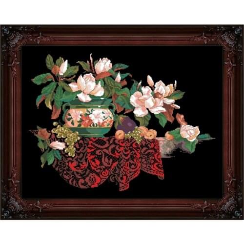 Flowers in the night cross stitch kits aida fabric 18ct 14ct 11ct black canvas cotton thread embroidery kits DIY craft set