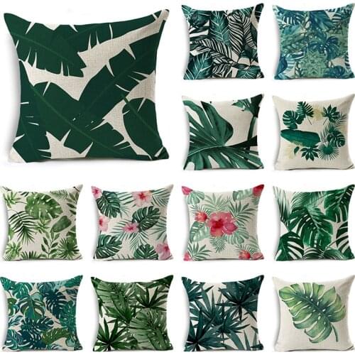 WZH Tropical Plants Cushion Cover 45x45cm Linen Decorative Pillow Cover Sofa Bed Pillow Case