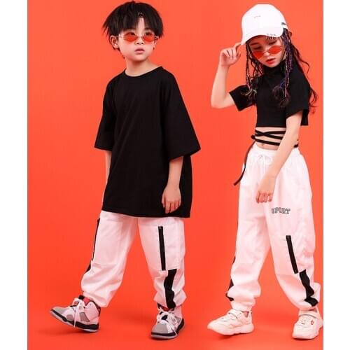 Girls Boys Ballroom Hip Hop Dance Clothes for Kids Casual T Shirt Crop Tops Jogger Pants Performance Shows Jazz Dancing Costumes