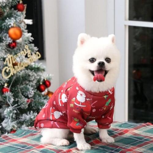 Dog Clothes Cat Sweater Dog Hoodie Christmas Print Clothes Plus Velvet Puppy Clothes Sweater