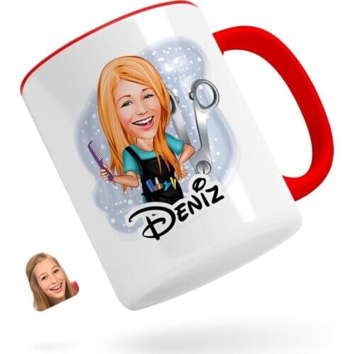 Personalized Women 'S Hairdressing Caricature Of Red Mug Bardak-1