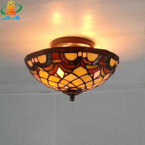 Offer25CM European retro fashion study classical glass ceiling lighting balcony bedroom Tiffanylamps The entrance corridor lamp