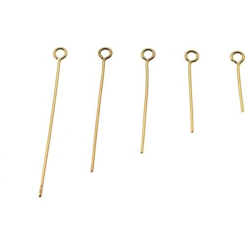 100Pcs 0.7mm Gold Color Stainless Steel Eye Pins Hooks DIY Earrings Findings for Handmade Crafts Jewelry Making 15-50mm Length
