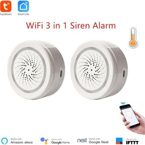 Alexa Compatible WiFi Siren Alarm with Temperature and Humidity Sensor IFTTT Support Smart Life Remote Control Home Security
