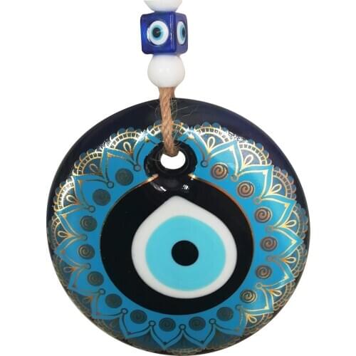 Big Size-14 cm Diameter- Colored Patterned Glass Blue Evil Eye Wall Hanging Ornament – Turkish Nazar Bead - Ho