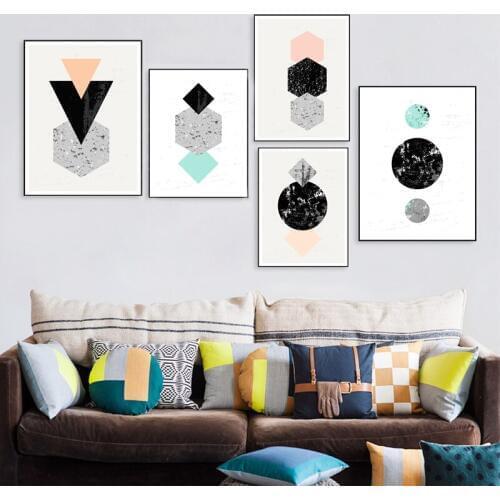 Nordic Style Vintage Geometric Canvas Art Print Poster , Retro Wall Pictures for Home Decoration , Giclee Wall Decor