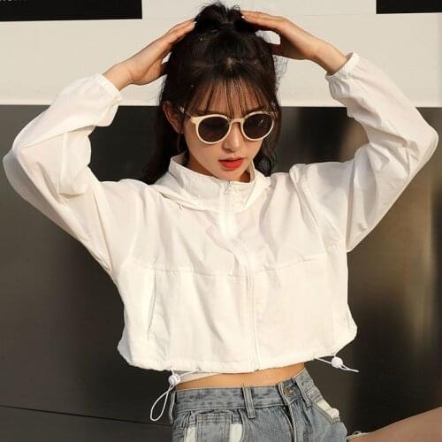 2021 Summer Women Sports Jacket Long Sleeves Hooded Small Sun Protection Clothing New Short Top Lightweight Breathable Outdoor