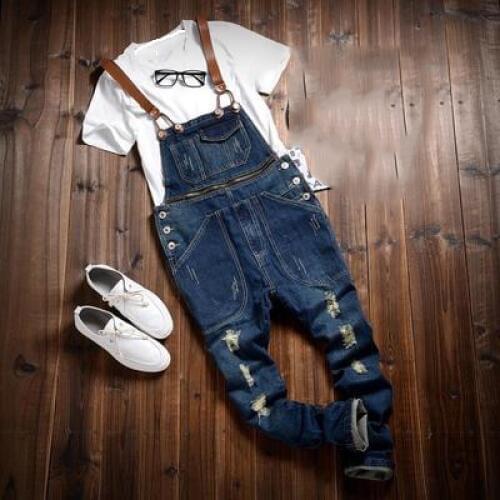 2018 Men Hip Hop Slim Black Denim Jumpsuits Men Autumn Jeans Bib Overalls vintage Male Suspender cargo Pants