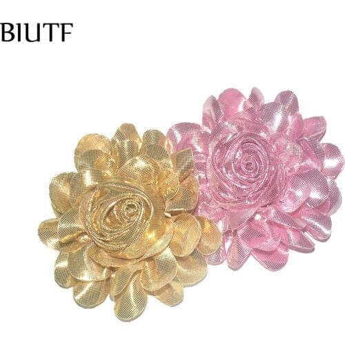 300pcs/lot 3.5'' Shiny Metallic Rolled Chiffon Flower Shabby Blossom Apparel Headwear Accessories Sewing Decoration TH262