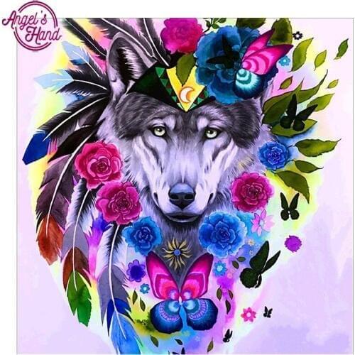 5D rhinestone Round Diamond Painting Cross Stitch kit Crafts Diamond embroidery wolf flowers pattern Diy Diamond mosaic picture