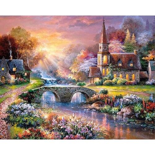 Diy Diamond Painting Villa Landscape 5d Cross Stitch Diamond Scenery Diamond Embroidery Rhinestones Christmas Gift