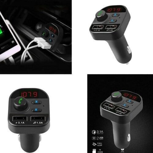 Bluetooth 5.0 Handsfree Car Kit FM Transmitter Wireless Audio Charge Bluetooth MP3 Player Receiver Aux Car Adapter USB Dual X0K4