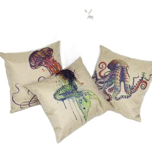 Sea Animal Mermaid Pillow case Octopus Cushion Cover Home Decoration Products Textile Arts Crafts Sofa Car Spin Pillows