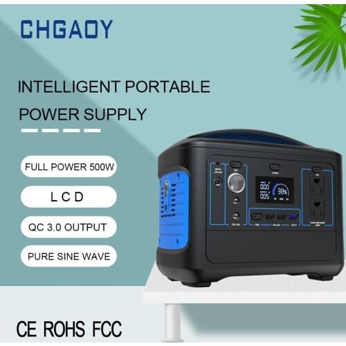 CHGAOY Iarge Capacity 500W Portable Energy Storage Solar Power Station 110V Energy Storage Inverter UPS Battery 12V Peak 1000W