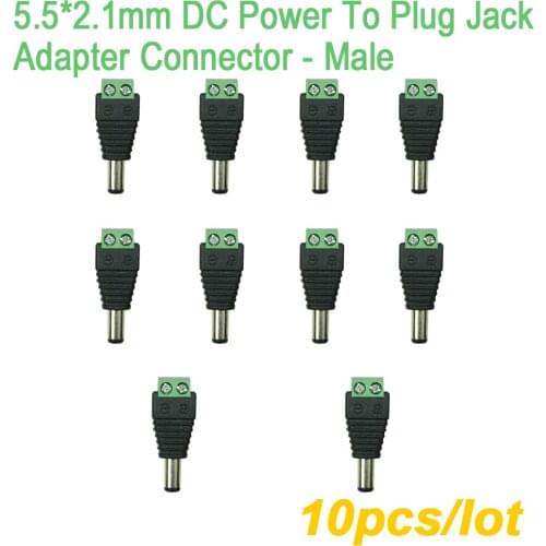 10Pcs DC 5.5 2.1 Male Power Jack Connector for CCTV single color LED strip Light or Security Camera System