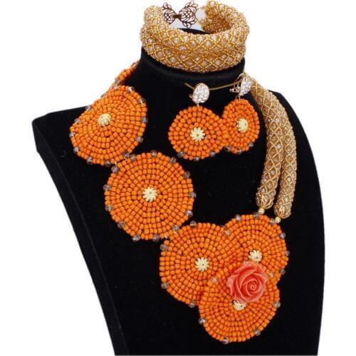 DODU JEWELRY Dubai African Beads Jewellery Round Flowers Handmade Women Set Jewelry Necklace and Bracelet Earrings Free Shipping